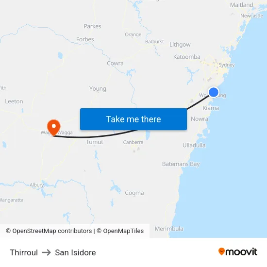 Thirroul to San Isidore map