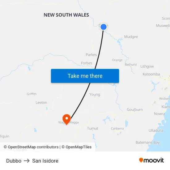 Dubbo to San Isidore map
