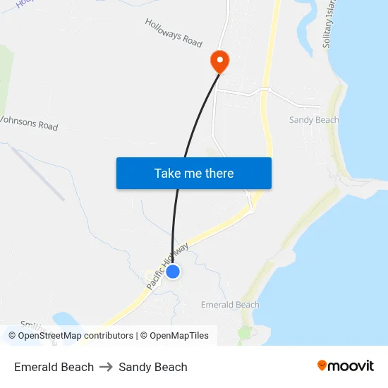 Emerald Beach to Sandy Beach map