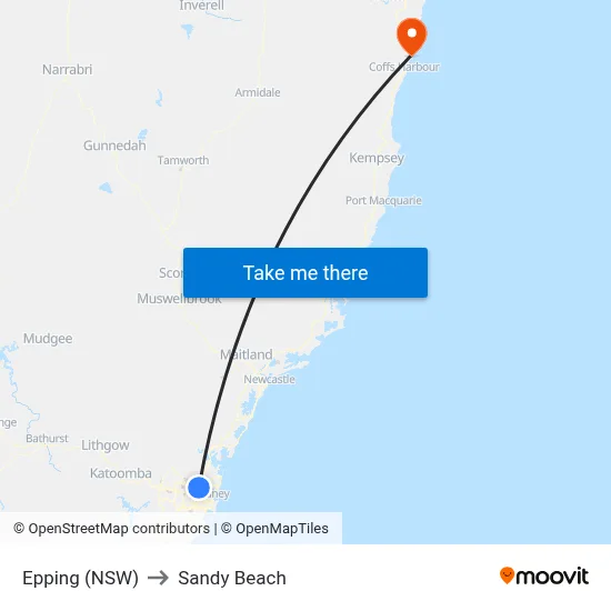 Epping (NSW) to Sandy Beach map