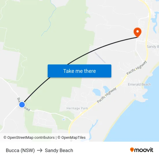 Bucca (NSW) to Sandy Beach map