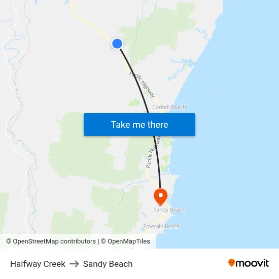 Halfway Creek to Sandy Beach map