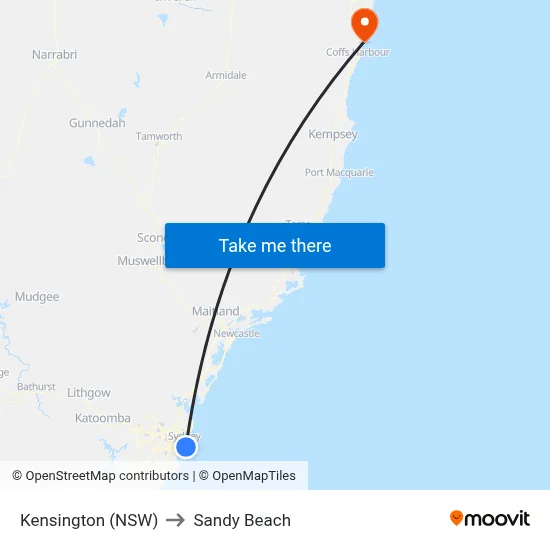 Kensington (NSW) to Sandy Beach map