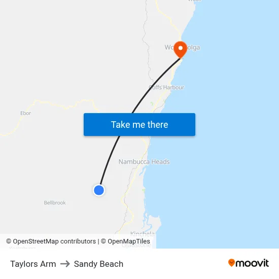 Taylors Arm to Sandy Beach map