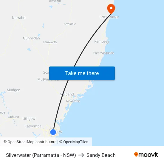 Silverwater (Parramatta - NSW) to Sandy Beach map