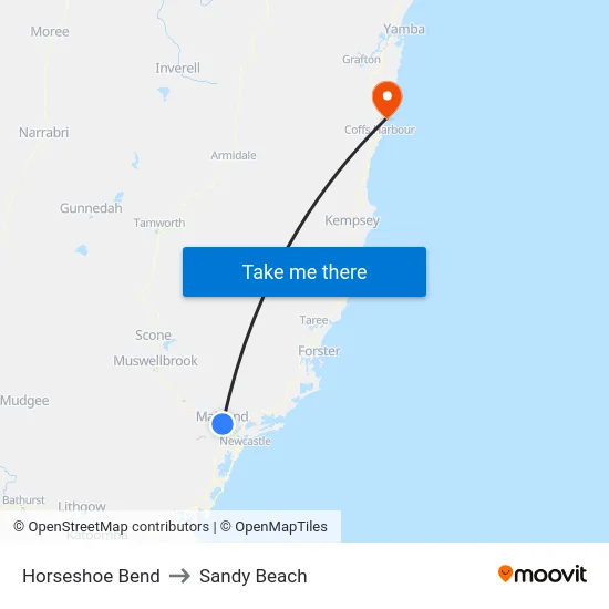 Horseshoe Bend to Sandy Beach map