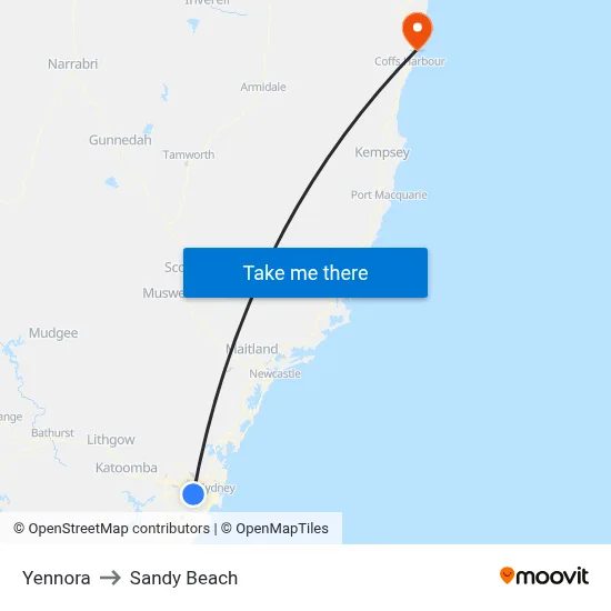 Yennora to Sandy Beach map