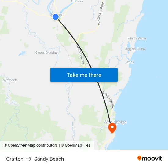 Grafton to Sandy Beach map