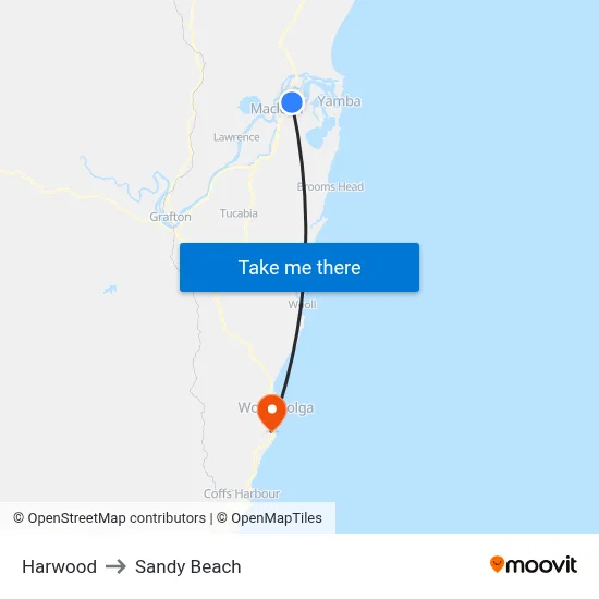 Harwood to Sandy Beach map