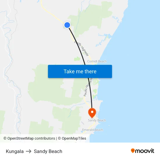 Kungala to Sandy Beach map