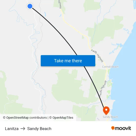 Lanitza to Sandy Beach map