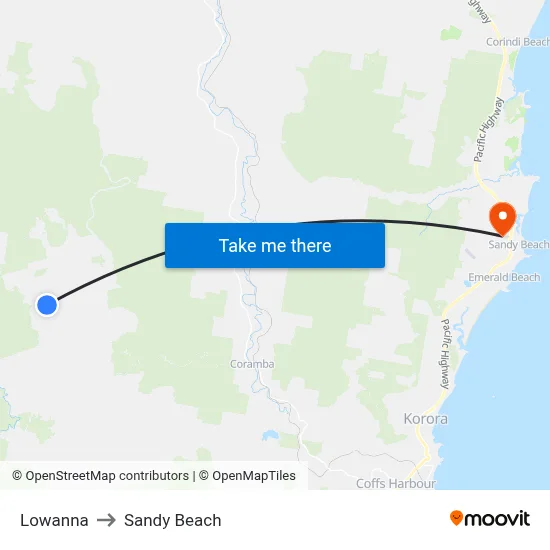 Lowanna to Sandy Beach map