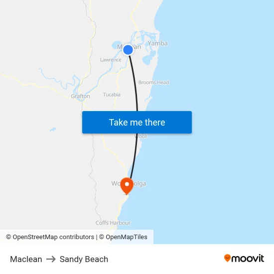 Maclean to Sandy Beach map