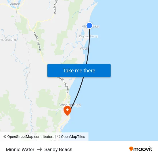 Minnie Water to Sandy Beach map