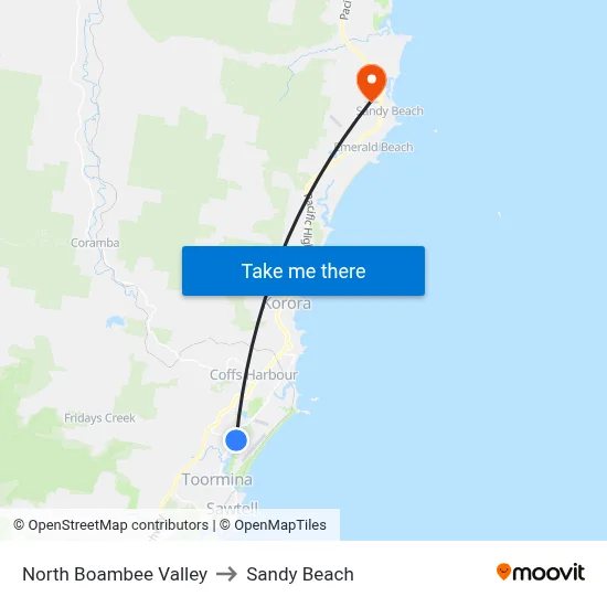 North Boambee Valley to Sandy Beach map