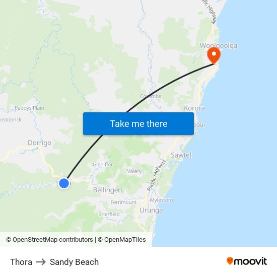 Thora to Sandy Beach map