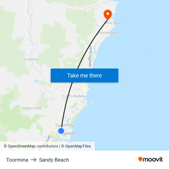 Toormina to Sandy Beach map