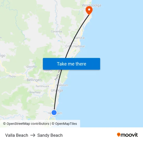Valla Beach to Sandy Beach map