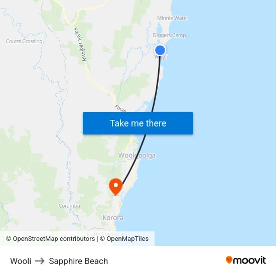 Wooli to Sapphire Beach map