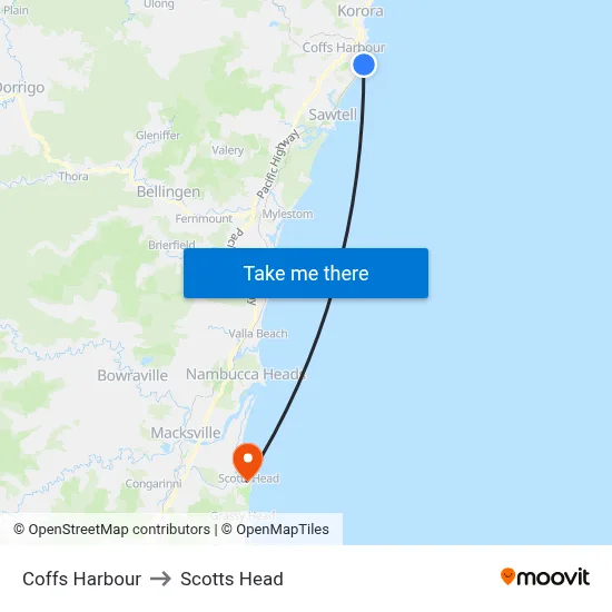 Coffs Harbour to Scotts Head map
