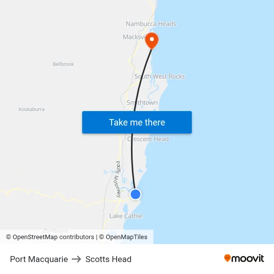 Port Macquarie to Scotts Head map