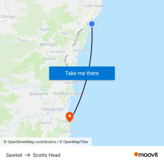 Sawtell to Scotts Head map