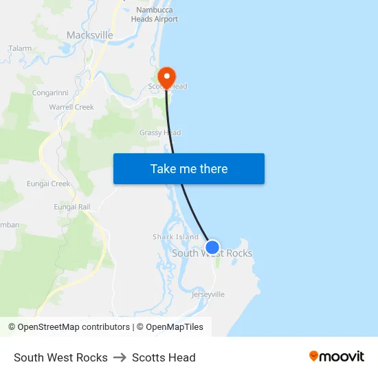South West Rocks to Scotts Head map