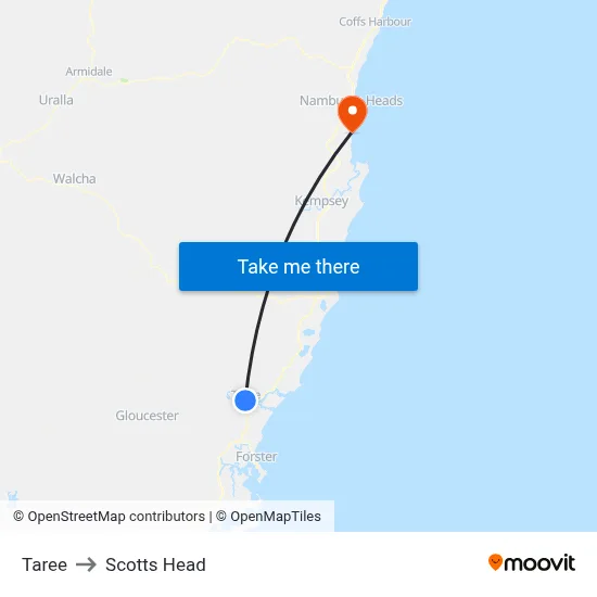 Taree to Scotts Head map
