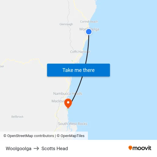 Woolgoolga to Scotts Head map