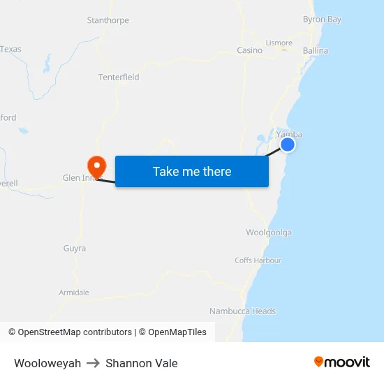 Wooloweyah to Shannon Vale map