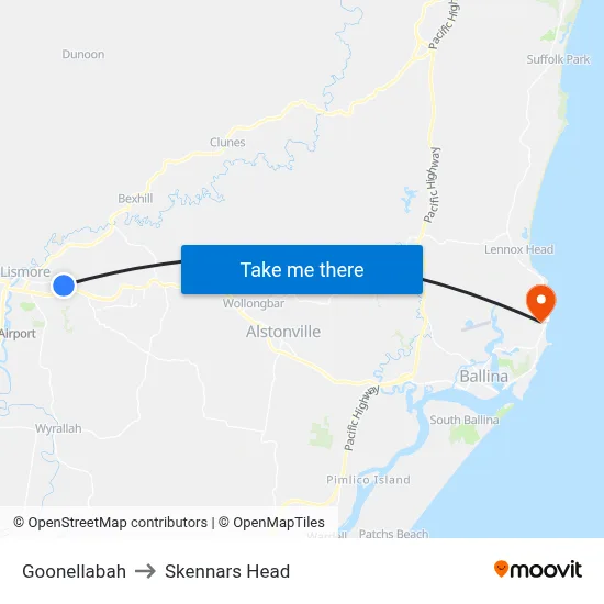 Goonellabah to Skennars Head map