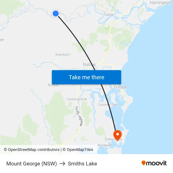 Mount George (NSW) to Smiths Lake map