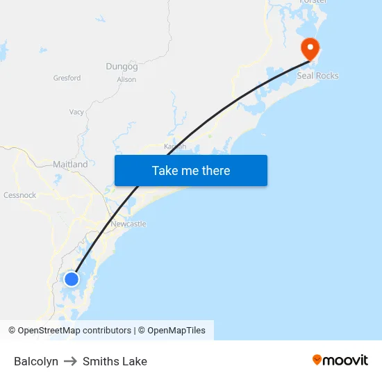 Balcolyn to Smiths Lake map