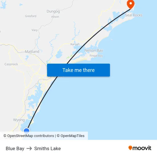 Blue Bay to Smiths Lake map