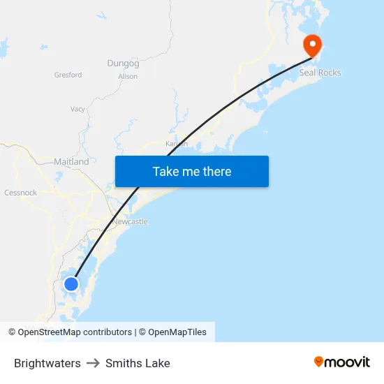 Brightwaters to Smiths Lake map