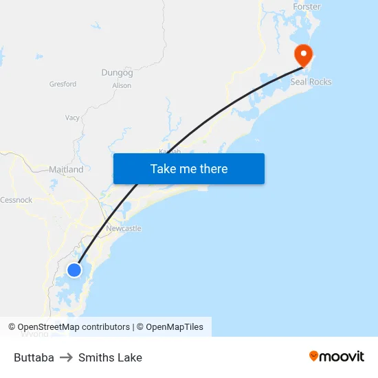 Buttaba to Smiths Lake map