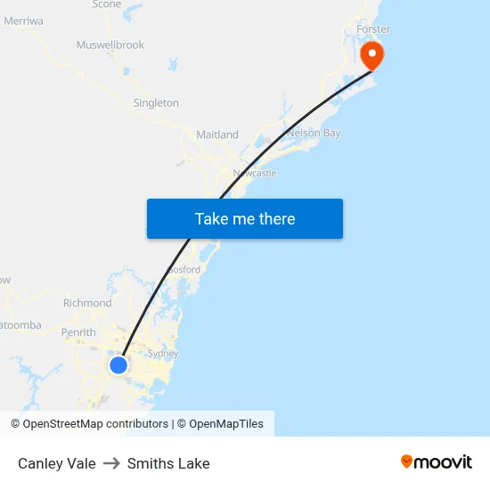 Canley Vale to Smiths Lake map