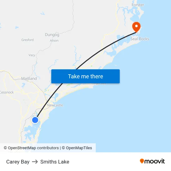Carey Bay to Smiths Lake map