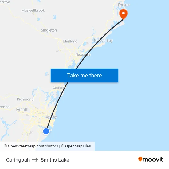 Caringbah to Smiths Lake map