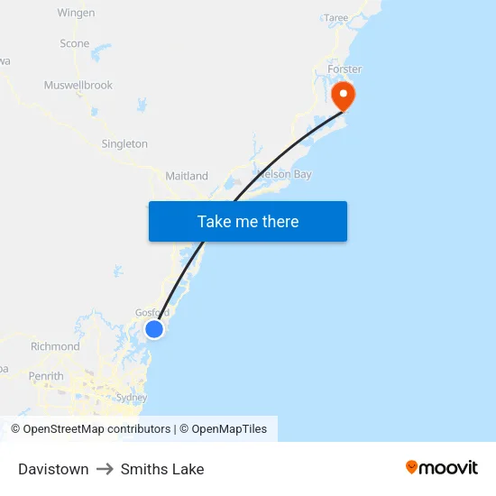 Davistown to Smiths Lake map