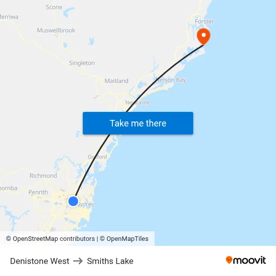 Denistone West to Smiths Lake map