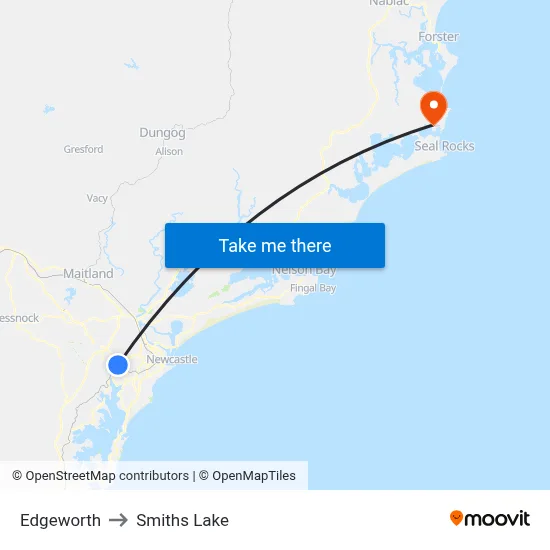 Edgeworth to Smiths Lake map