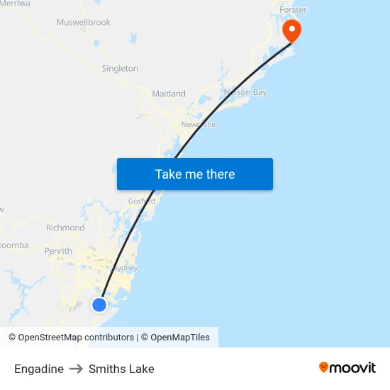 Engadine to Smiths Lake map
