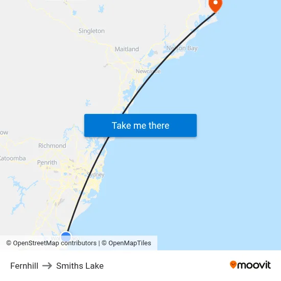 Fernhill to Smiths Lake map
