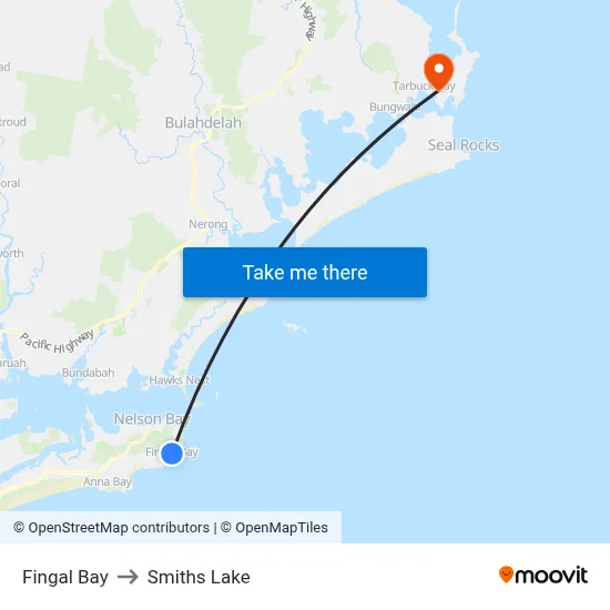 Fingal Bay to Smiths Lake map