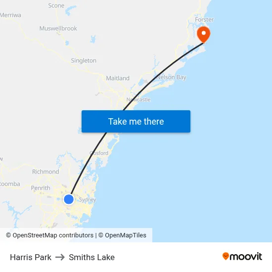Harris Park to Smiths Lake map