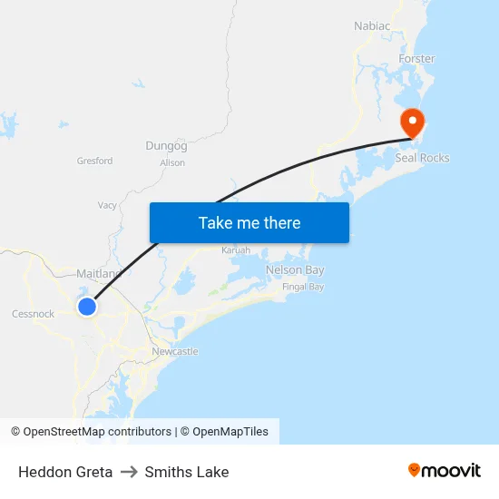 Heddon Greta to Smiths Lake map