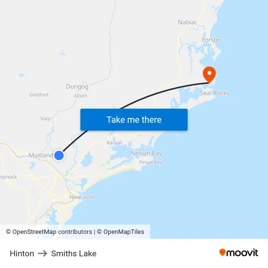 Hinton to Smiths Lake map