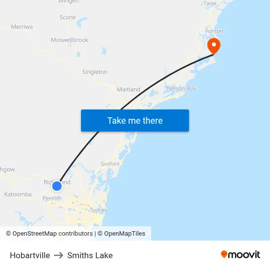 Hobartville to Smiths Lake map