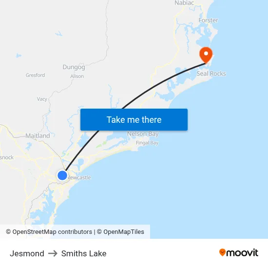 Jesmond to Smiths Lake map